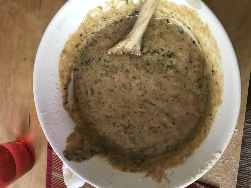 A bowl of batter, showing the proper, runny consistency
